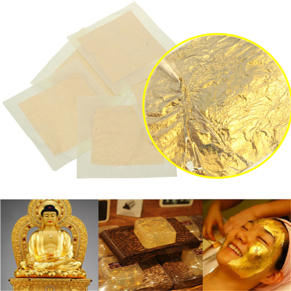 

5pcs 24K Genuine Pure Gold Foil Leaf Gilding Sheets Set Crafts Decor Mask Paste 4x4cm